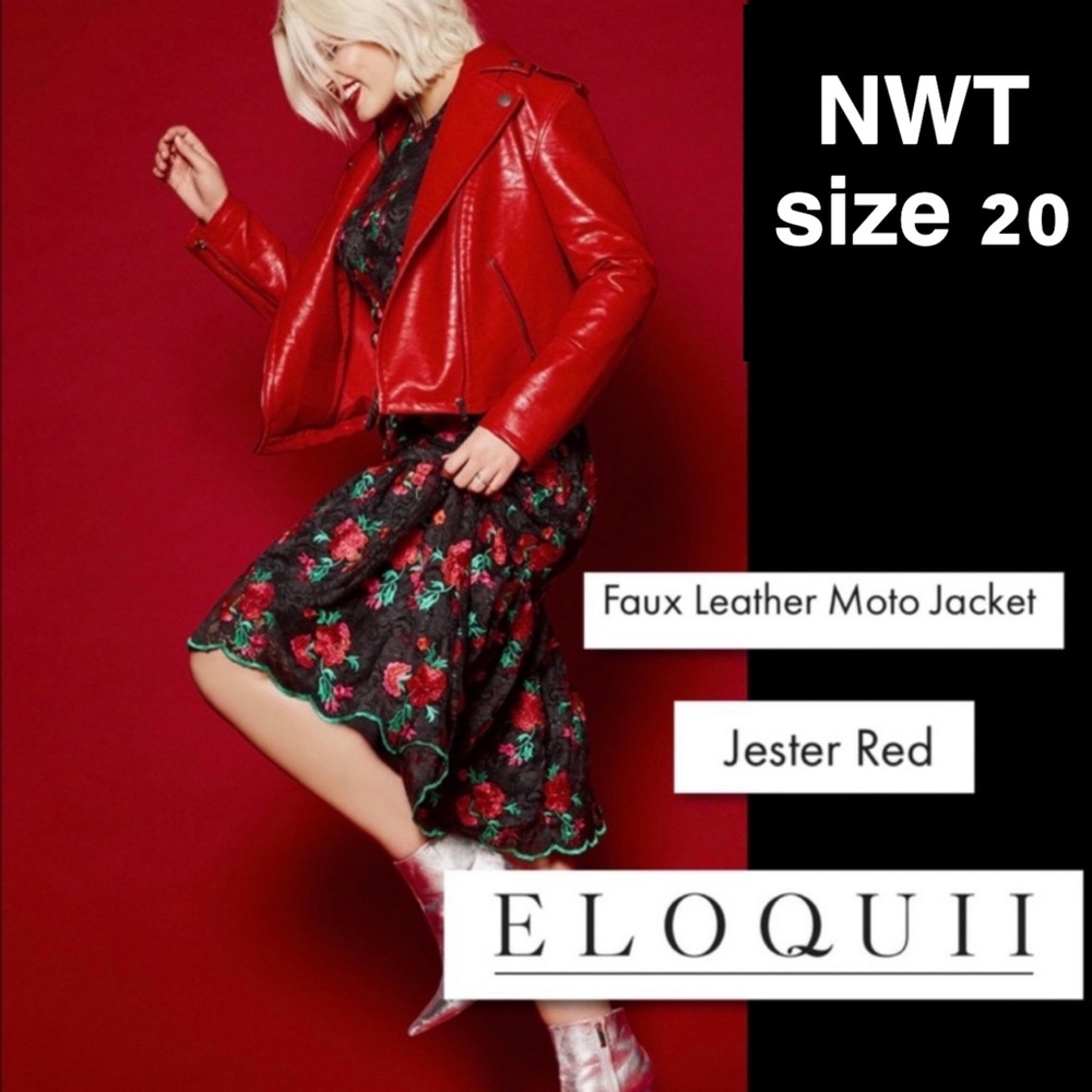 ELOQUII Jester Red Faux Leather Moto Jacket 18/20